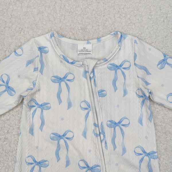 LR2070 RTS baby girl clothes blue bow grandmillennial girl winter romper