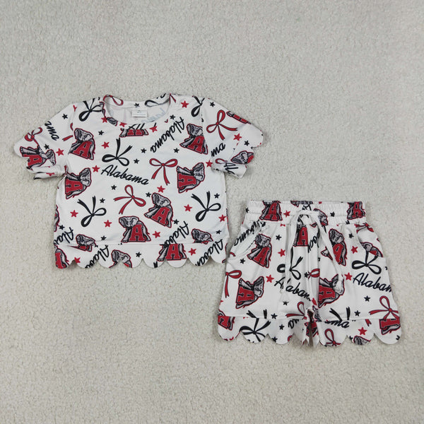 GSSO3253 RTS kids clothes state girl summer shorts set scalloped summer outfit