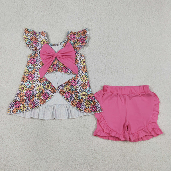 GSSO3353 RTS kids clothes flower girl summer outfit  clothing set summer shorts set