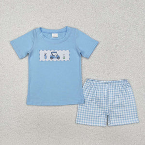 BSSO1052 RTS baby boy clothes golf toddler boy summer outfit shorts set embroidery