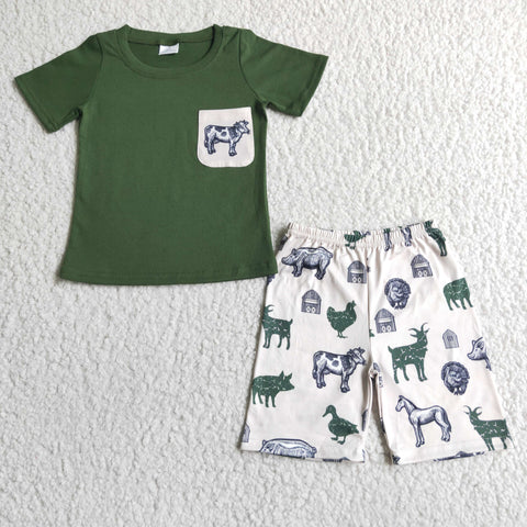 BSSO0046 kids clothing boy summer green cow set-promotion 2025.3.1 $5.5