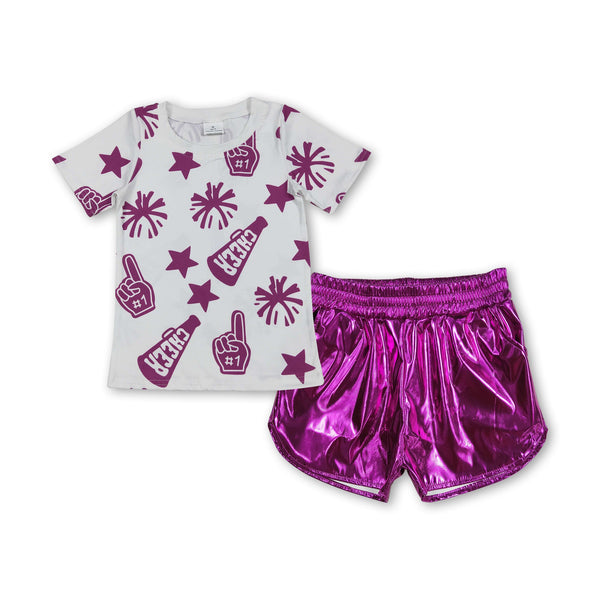RTS girl clothes girl summer set  colorful cheer girl summer leather shorts set