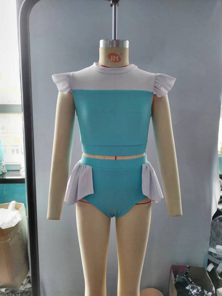 S0132 baby girl clothes blue princess swimsuit swimwear 1
