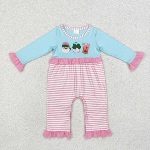 LR1476 RTS baby girl clothes santa claus girl christmas winter romper embroidery christmas clothes