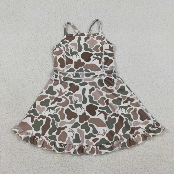 RTS GSD4117 toddler clothes green camo girl sports yoga summer dress