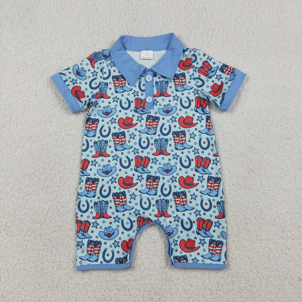 SR3884 RTS newborn baby clothes boy 4th of july clothes western romper