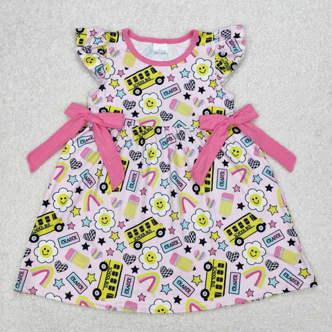 GSD1822 RTS girl clothes bus baby girl back to school day summer dress