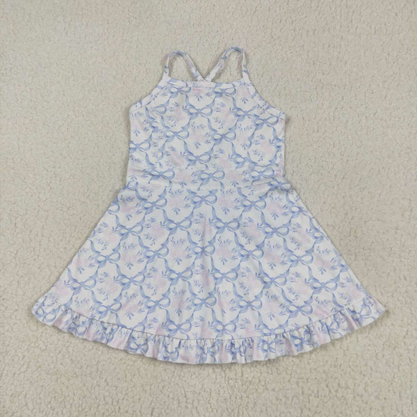 GSD2580 RTS girl clothes blue bow girl summer dress yoga clothes atheletic clothes