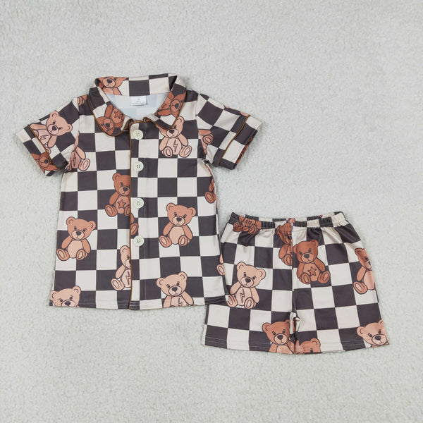 BSSO1774 RTS baby boy clothes bear print toddler boy summer outfit pajamas set