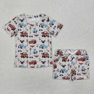 BSSO1233 RTS kids clothing cartoon car boy summer shorts set