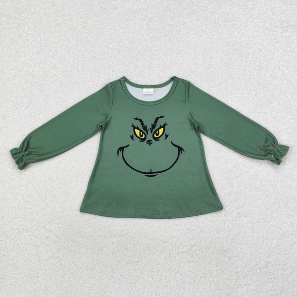 GT0610 RTS toddler girl clothes green cartoon girl christmas winter top shirt