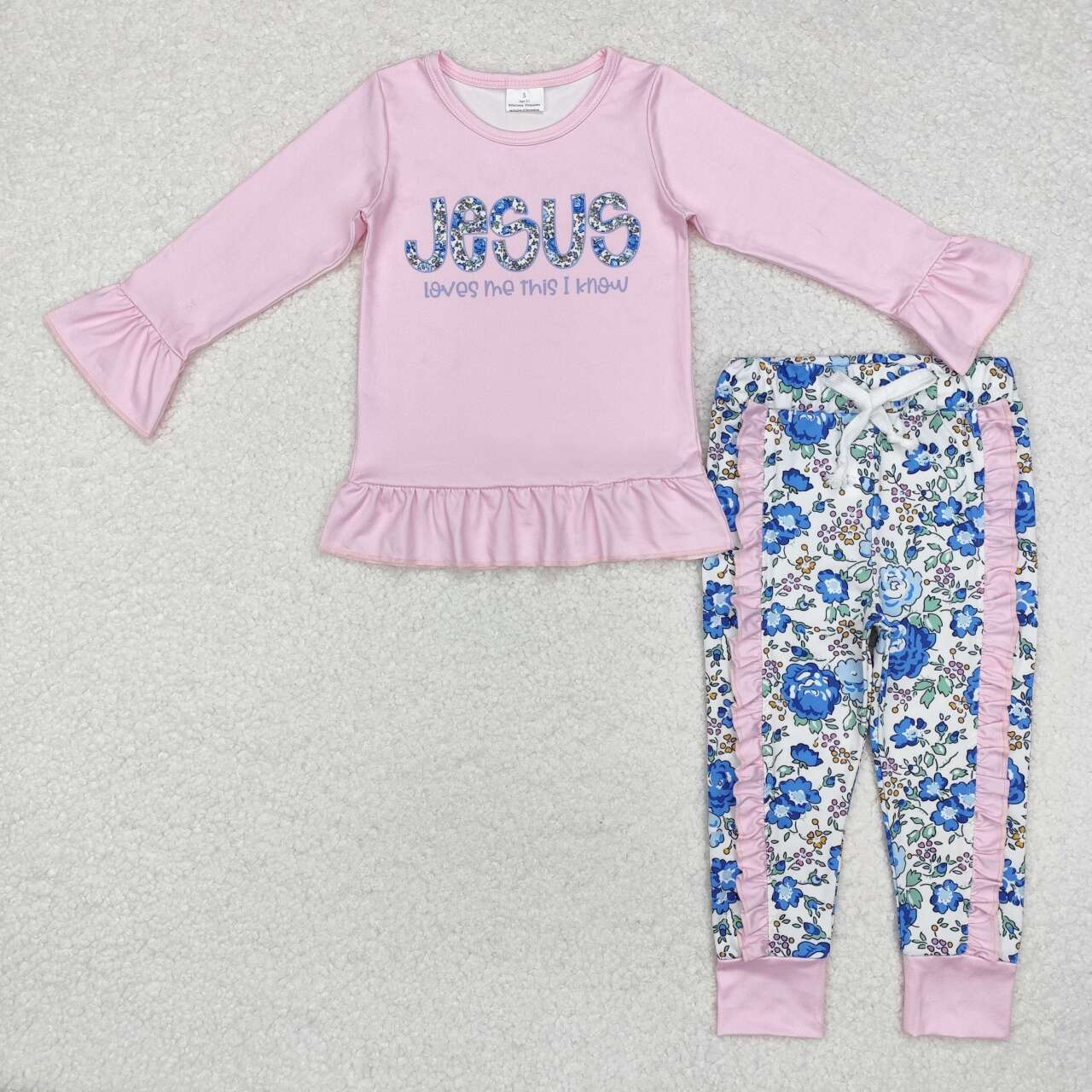 GLP1670 RTS  toddler girl clothes jesus floral pink loves me girl winter set