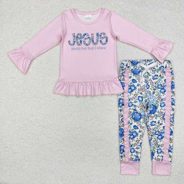 GLP1670 RTS  toddler girl clothes jesus floral pink loves me girl winter set