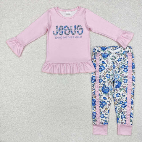 GLP1670 RTS  toddler girl clothes jesus floral pink loves me girl winter set