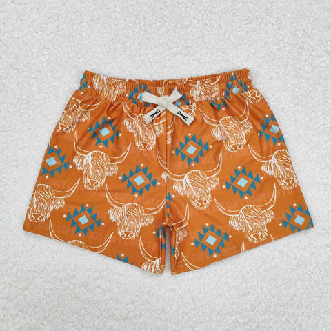 S0463 3-6M to 6-7T  RTS baby boy clothes highland cow western fashion boy summer swim shorts