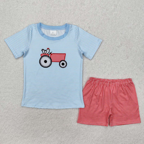 BSSO1172 RTS boy clothing chicken truck boy summer shorts set embroidery