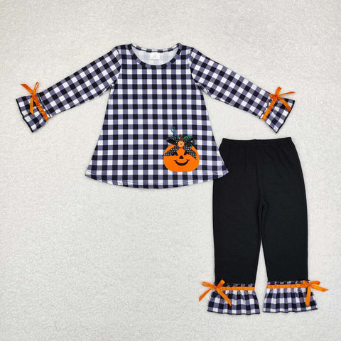 GLP1674 RTS toddler girl clothes pumpkin girl halloween winter set embroidery