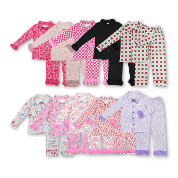 RTS kids clothes feather pajamas girls matching clothes winter set-2025.9.8