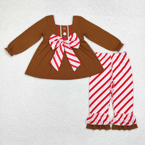 GLP1682 RTS toddler girl clothes stripe girl winter set brown christmas outfit