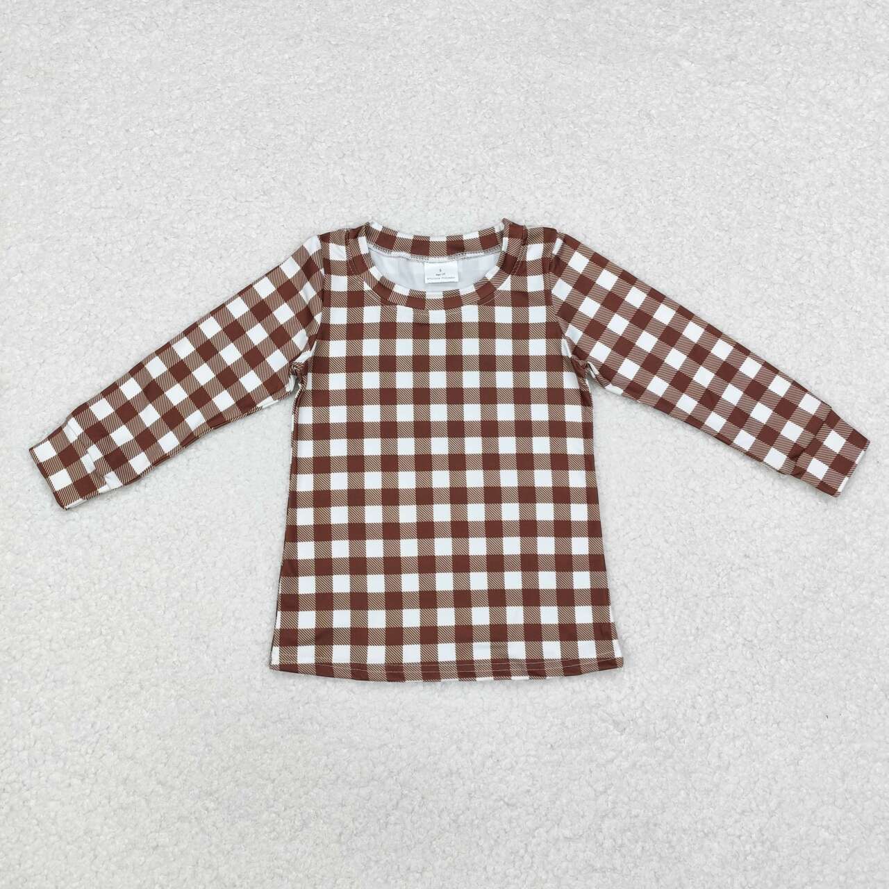 BT0853 RTS toddler boy clothes brown plaid gingham boy  winter top shirt-real pic