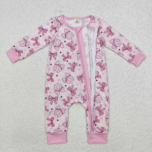 LR1608 RTS baby girl clothes pink grandmillennial bows girl winter romper-bamboo