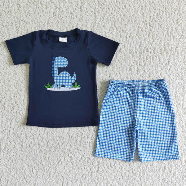 RTS toddler clothes matching clothing embroidery dino crayon print set boys back to shcool day summer clothing-2026.2.28
