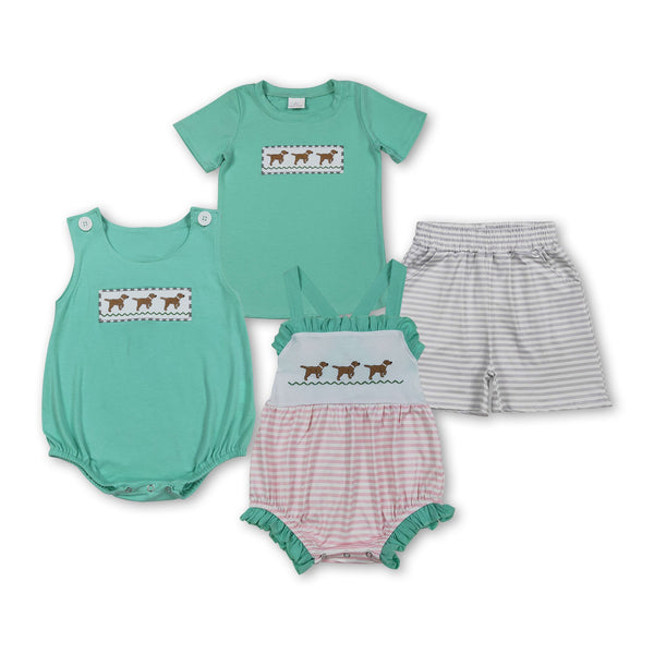 RTS Matching kids clothing embroidery hunting print clothing baby summer clothing-2026.3.19