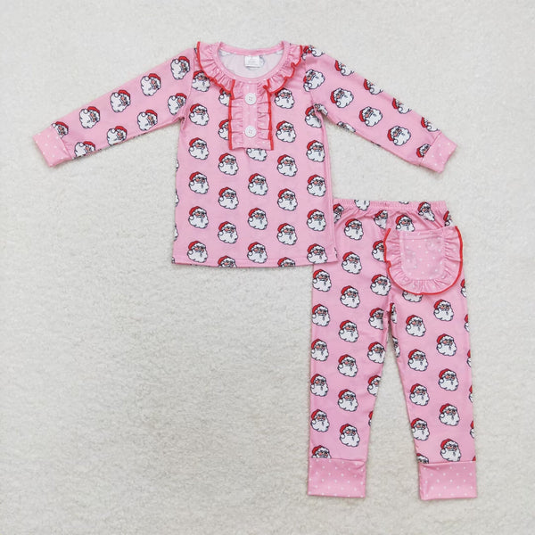 GLP1269 RTS toddler girl clothes pink santa claus girl christmas pajamas set