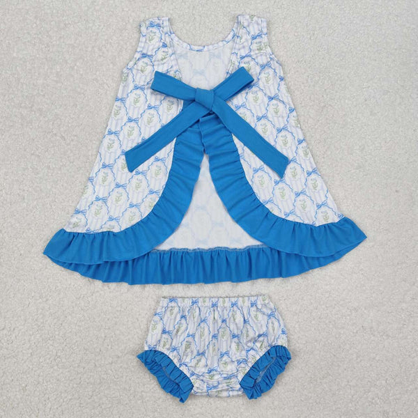 GBO0450 RTS toddler girl clothes blue floral girl summer bummies set