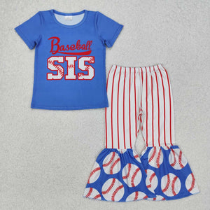 GSPO1994 RTS girl clothes baseball girl bell bottom pant set