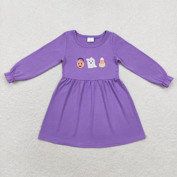 GLD0575 RTS toddler girl clothes ghost pumpkin girl halloween winter dress-embroidery