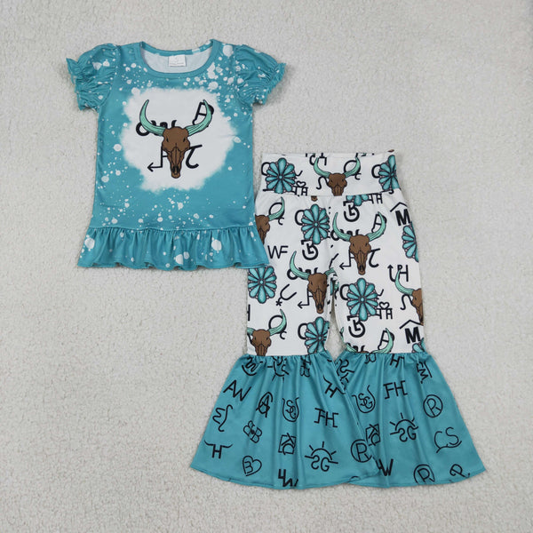 GSPO2114 RTS  toddler girl clothes cow girl bell bottom set western clothing
