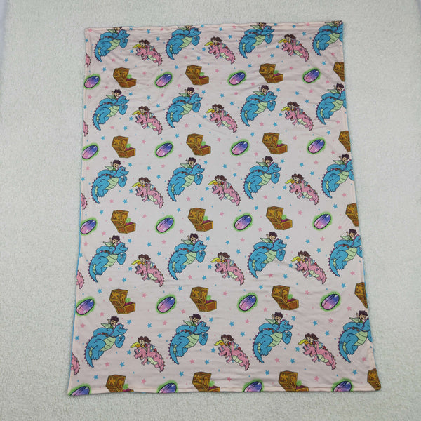 RTS BL0230 baby cartoon blue cartoon dino print baby blanket