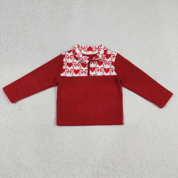 RTS GT1505 Kids girl clothes red heart girl Valentine's Day top velvet pollover