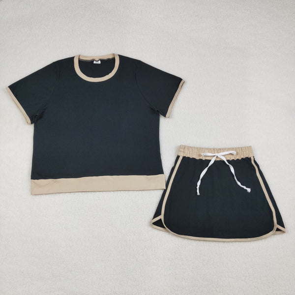 GSD3954 RTS adult pajamas black cotton adult women yoga summer set summer shorts set