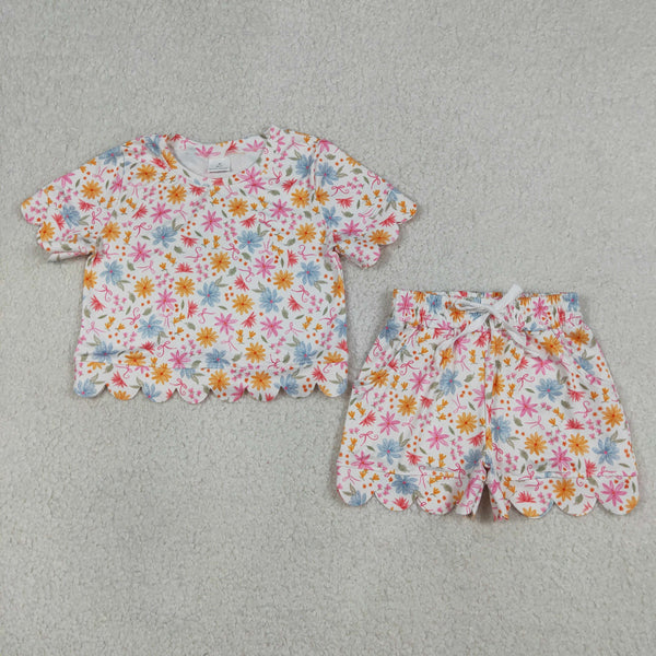 GSSO3269 RTS kids clothes flower girl summer clothing set summer shorts set