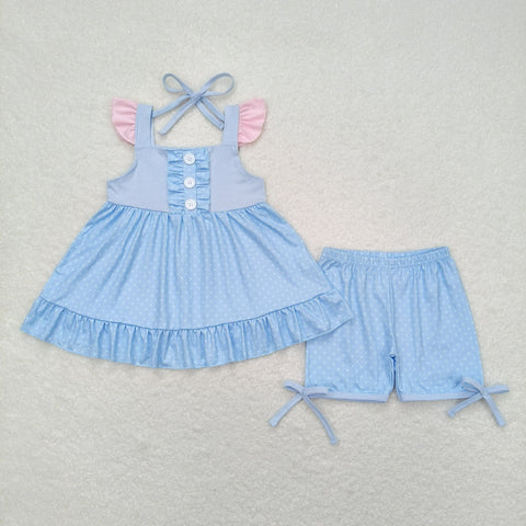 GSSO0973 RTS baby girl clothes blue princess toddler girl summer outfit