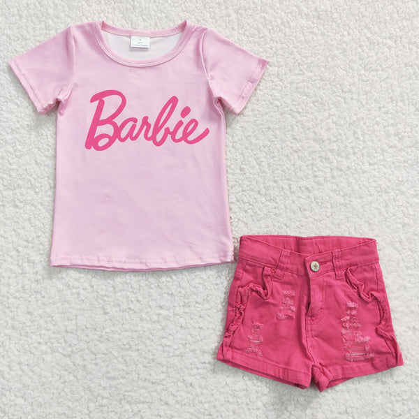 GSSO0257 kids clothes girls pink denim shorts summer outfits