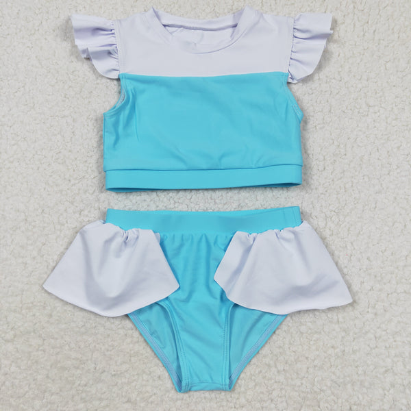 S0132 baby girl clothes blue princess swimsuit swimwear 1