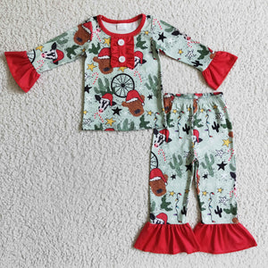 GLP0320 baby girl clothes cow christmas pajamas