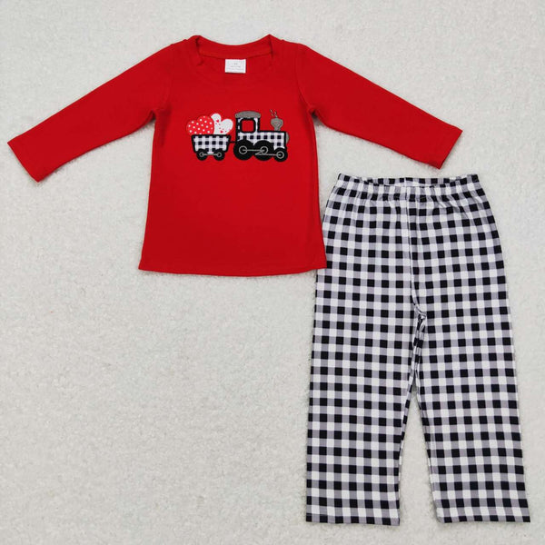 BLP0403 toddler boy clothes heart truck embroidery boy valentines day outfit