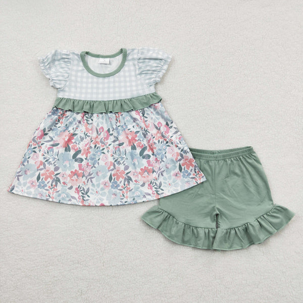 GSSO0247 toddler girl clothes floral summer shorts set