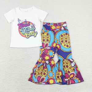 GSPO1240 baby girl clothes girls good vibes bell bottoms outfit fall spring set