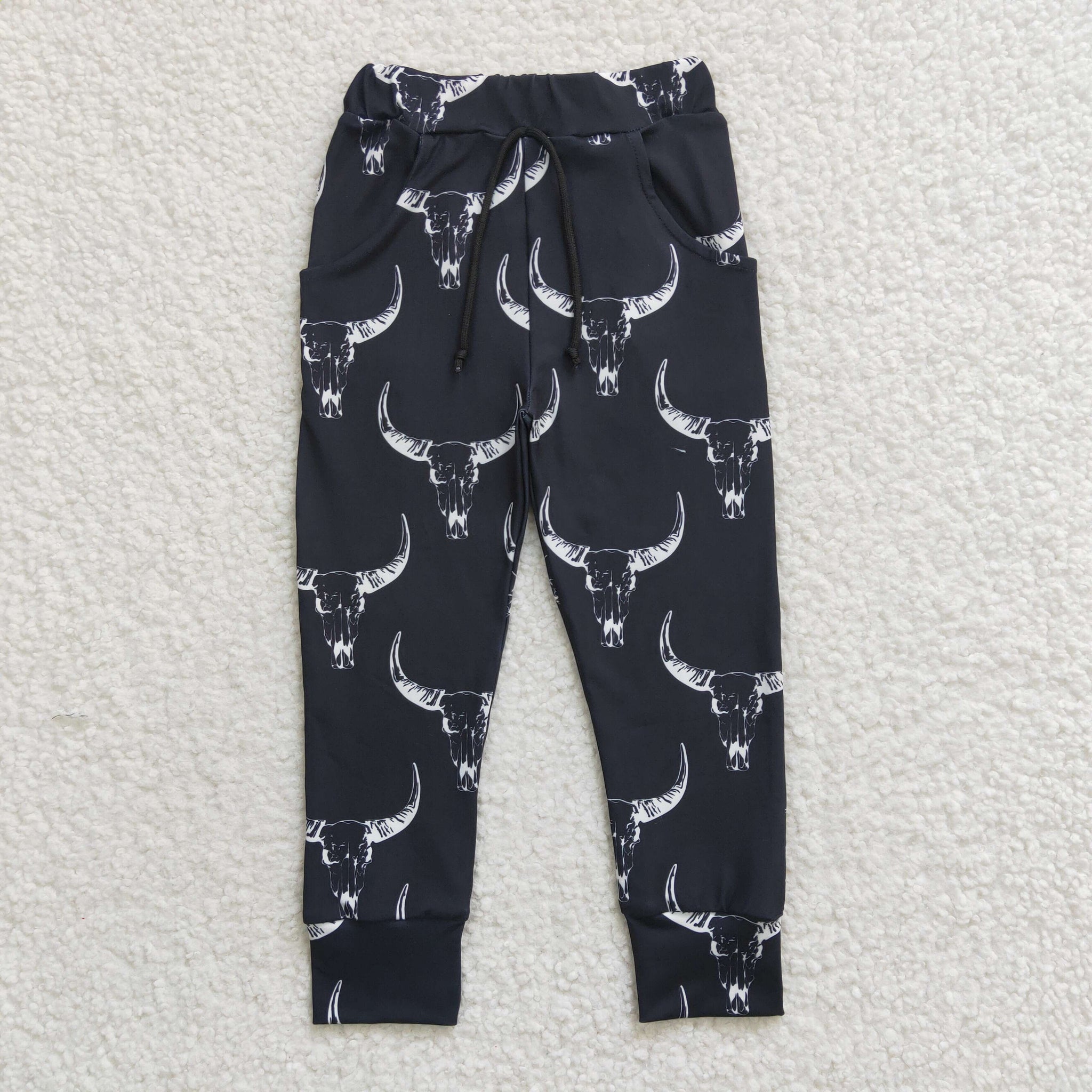 P0091 kids clothes boys black cow winter pant