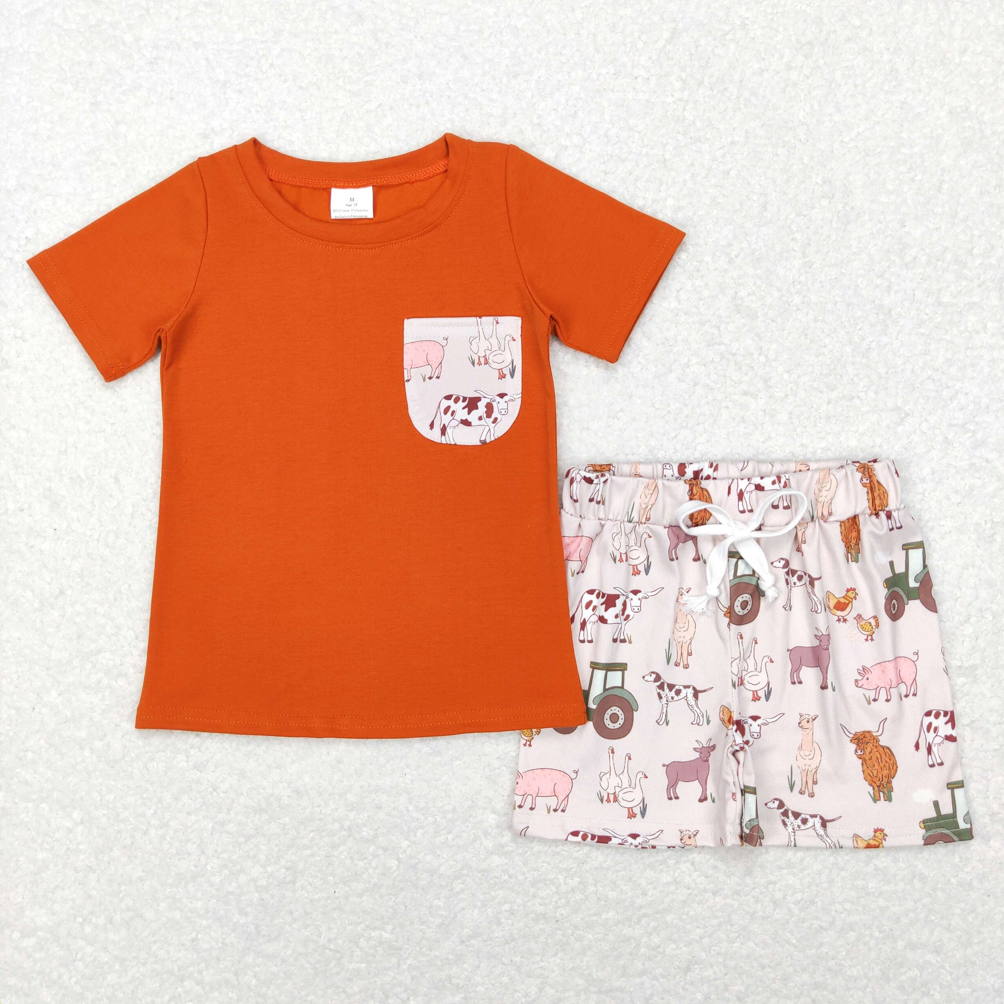 BSSO0339 baby boy clothes farm boy summer shorts set