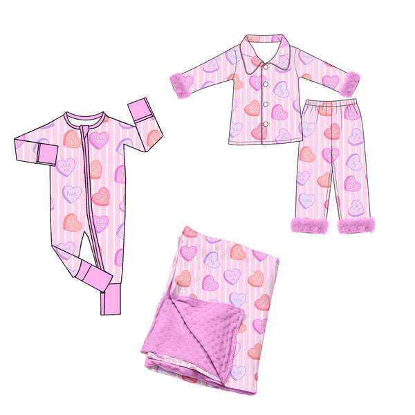 Preorder MOQ 5 pcs Each Style Valentine's Love Stripe Pink Purple Kids Matching Clothes-2026.8.27