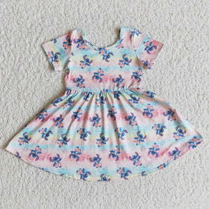 E8-17 girl clothing blue summer short sleeve cartoon dress-promotion 2024.1.27