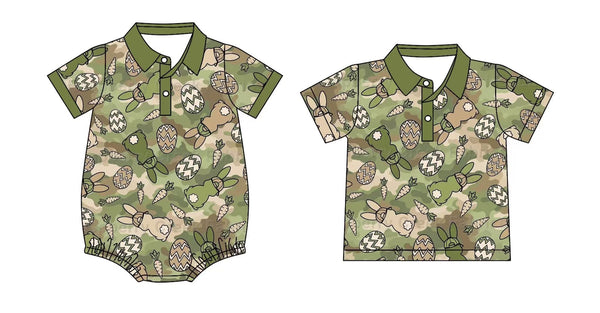 Preorder MOQ 5 pcs Each Style Easter Bunny Camo Polo Kids Matching Clothes-2026.8.19