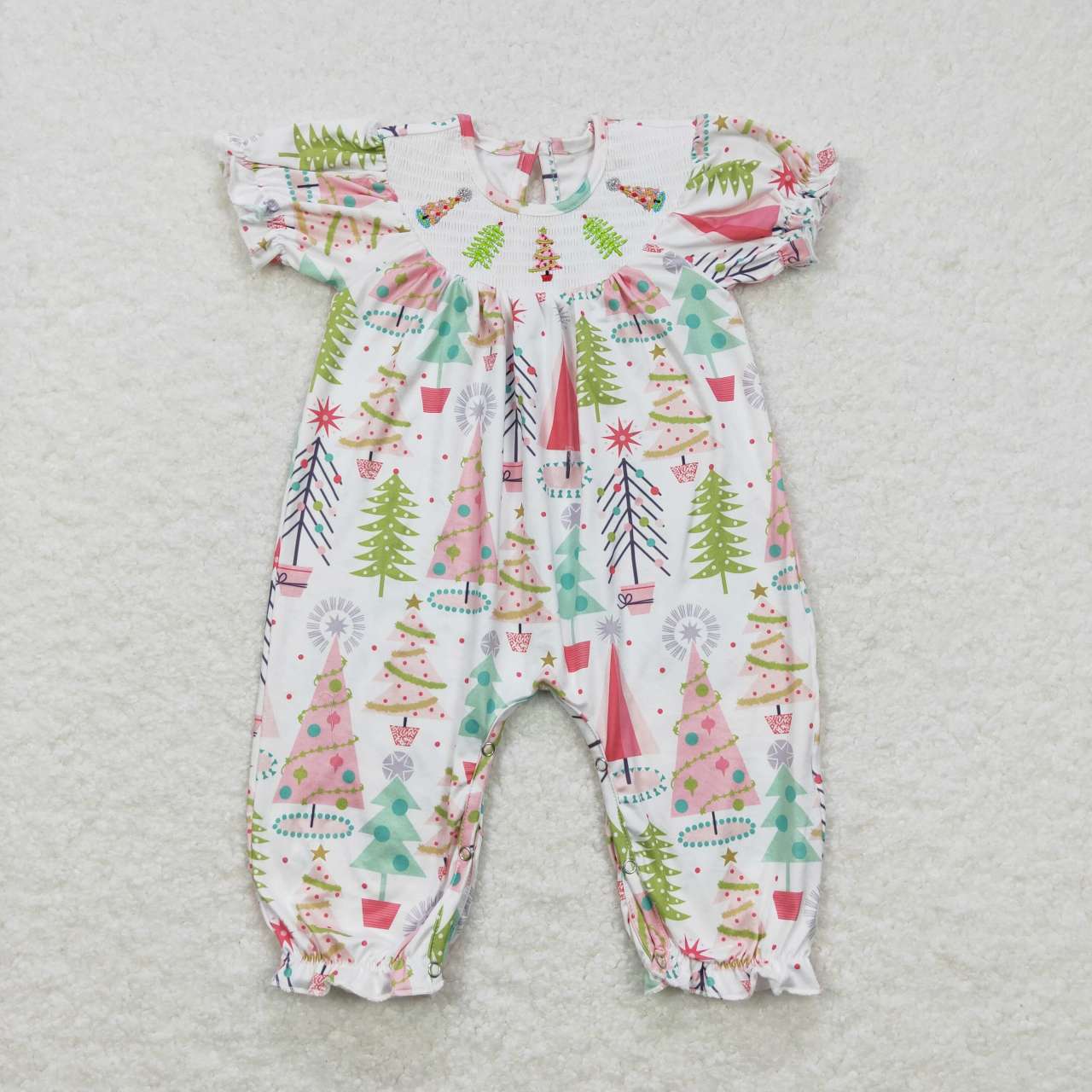 SR0419 RTS baby girl clothes smock christmas tree baby christmas romper