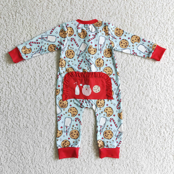 LR0185 baby girl clothes milk zipper christmas romper